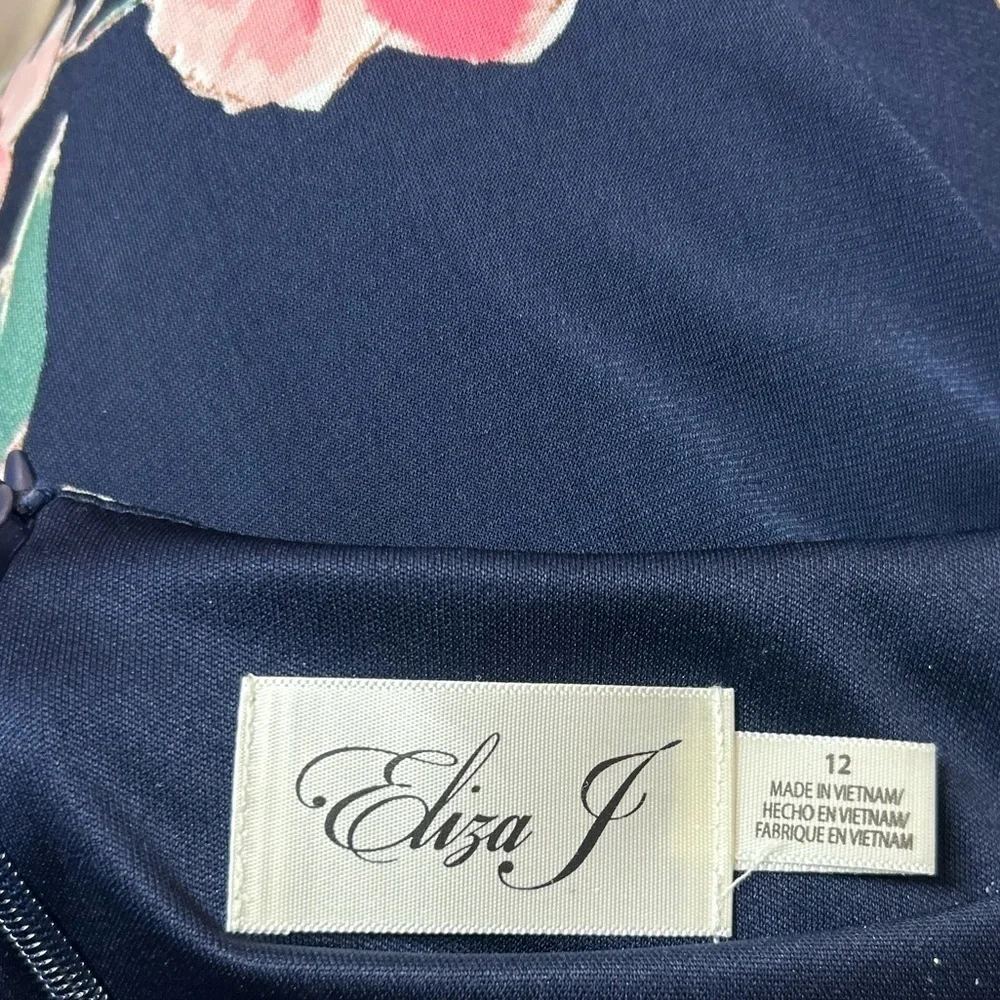 NEW ELIZA J Ditsy Floral Faux Wrap Dress Jersey Knit 12 Surplice Neck Belted